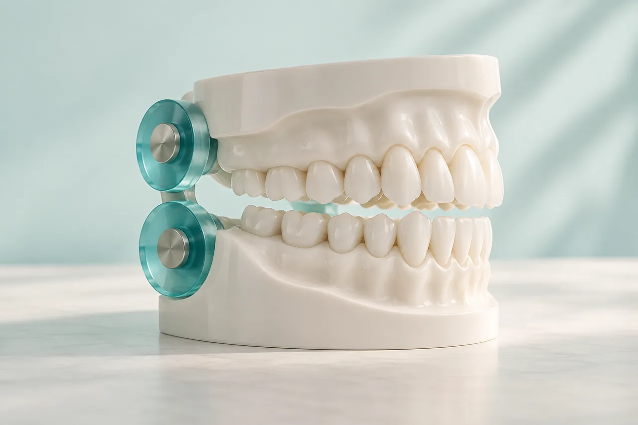 Ilustração de modelo de maxilares e articulação mandibular.